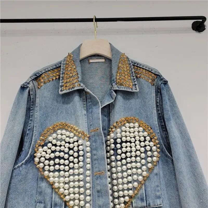 Heart Printed Denim Jacket