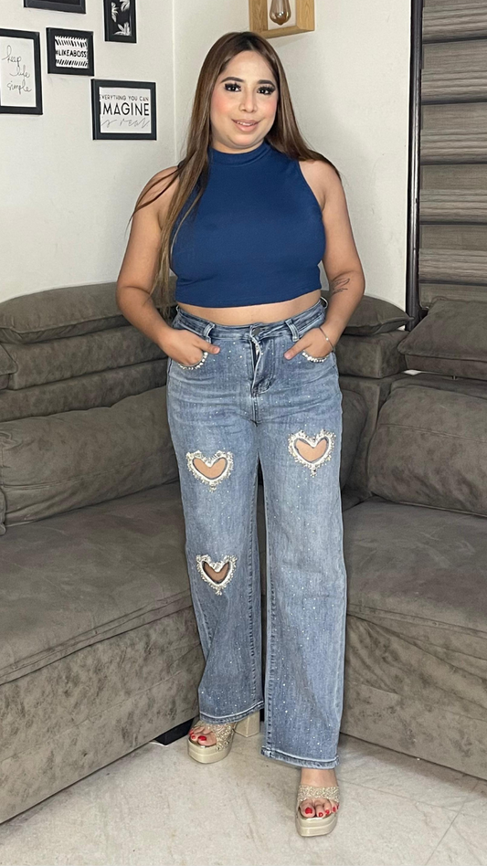 Heart Design Cut Out Jeans FC1934