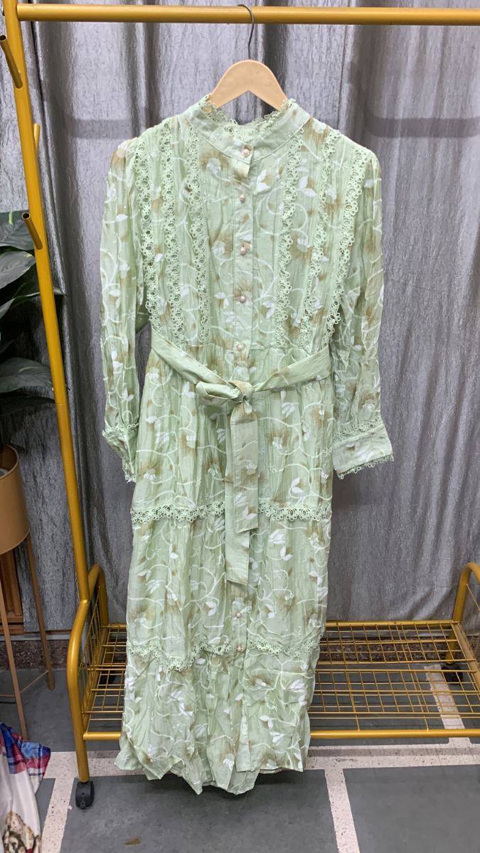 High Collar Lace Designed Printed Dress FC2544