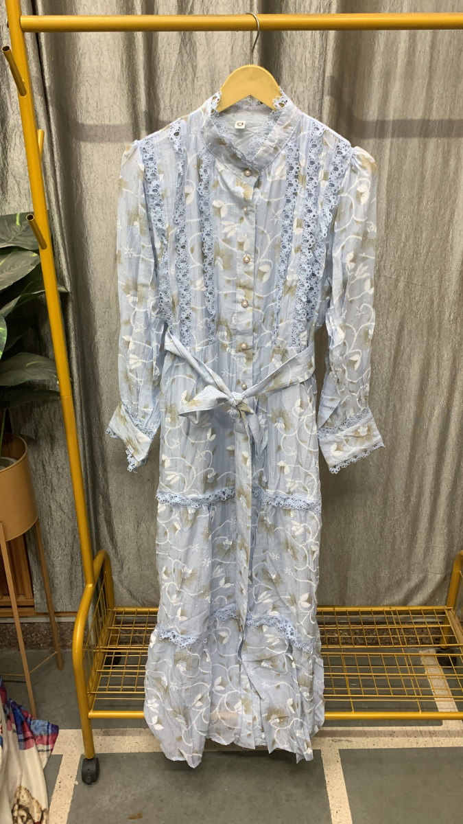 High Collar Lace Designed Printed Dress FC2544