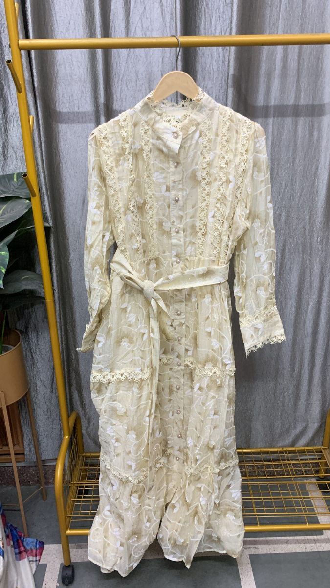 High Collar Lace Designed Printed Dress FC2544