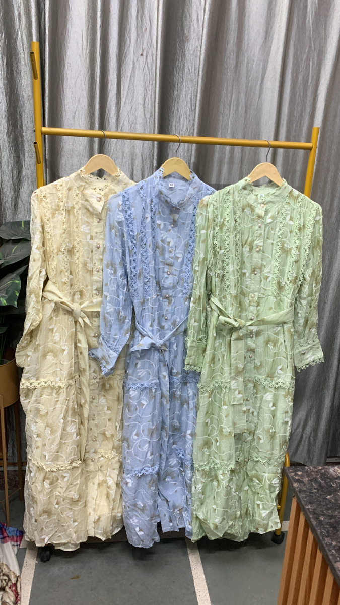 High Collar Lace Designed Printed Dress FC2544
