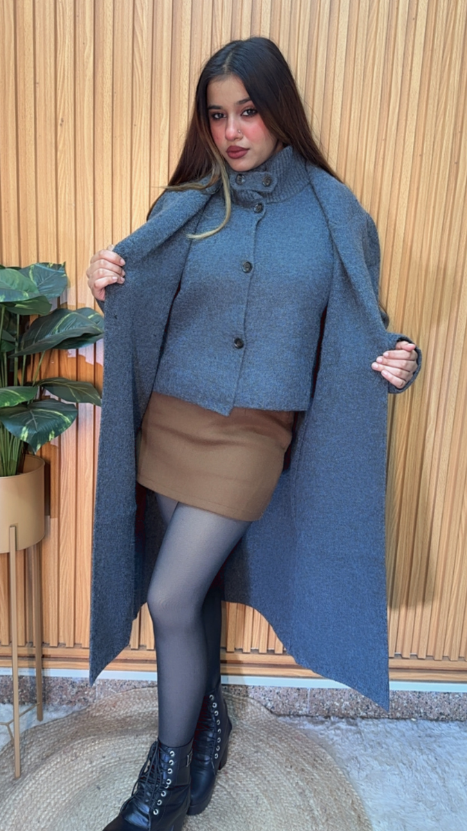 High neck Coat With Long Coat 2 Pc Set FC2014