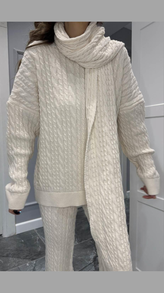 High neck Drop Shoulder Top And Pant With Scarf Coord Set FC2037