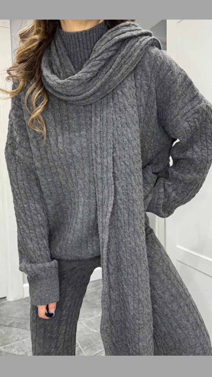 High neck Drop Shoulder Top And Pant With Scarf Coord Set FC2037