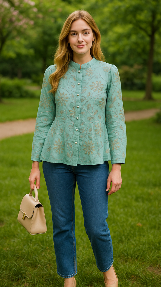 High neck Embroidery Shirt FC1813