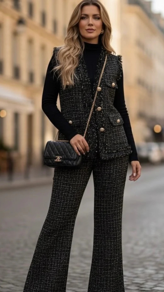 High neck Inner With Sleeveless Jacket And Pant 3Pc Coord Set FC2018