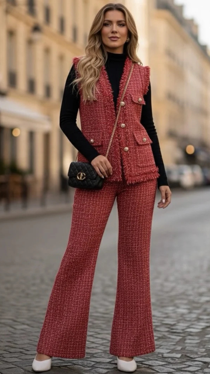 High neck Inner With Sleeveless Jacket And Pant 3Pc Coord Set FC2018