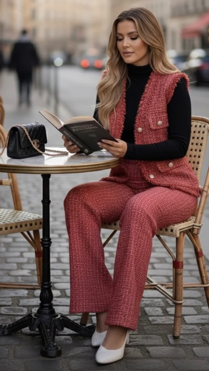 High neck Inner With Sleeveless Jacket And Pant 3Pc Coord Set FC2018