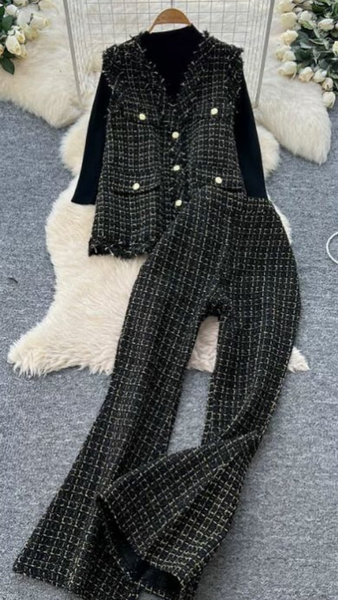 High neck Inner With Sleeveless Jacket And Pant 3Pc Coord Set FC2018