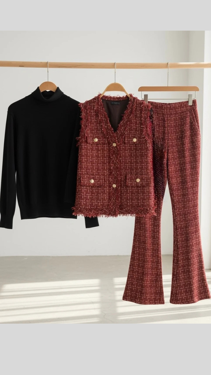 High neck Inner With Sleeveless Jacket And Pant 3Pc Coord Set FC2018