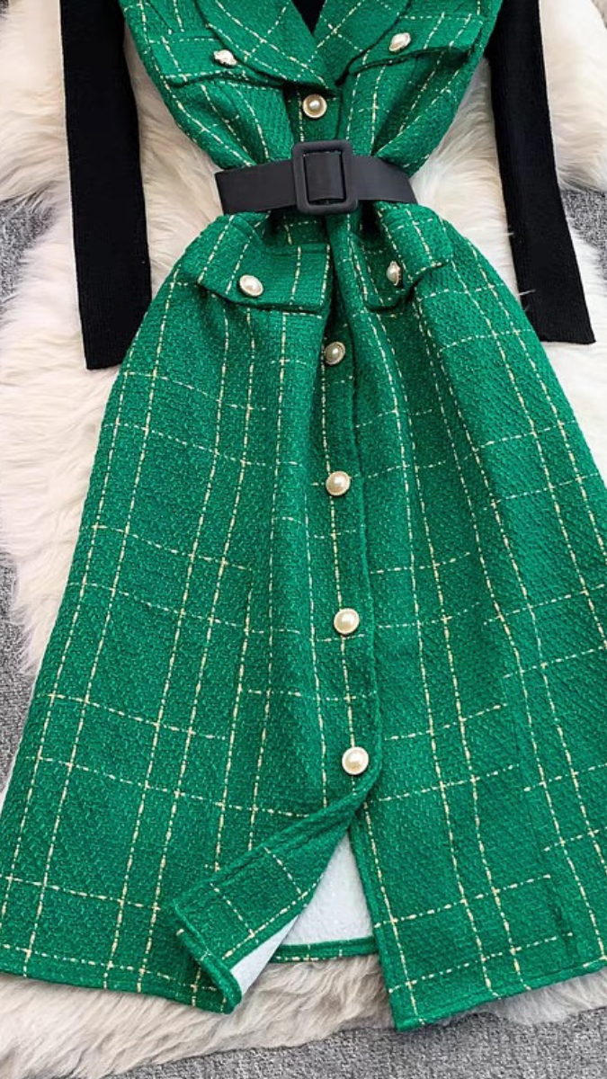 High neck Inner With V Neck Midi Dress FC2087