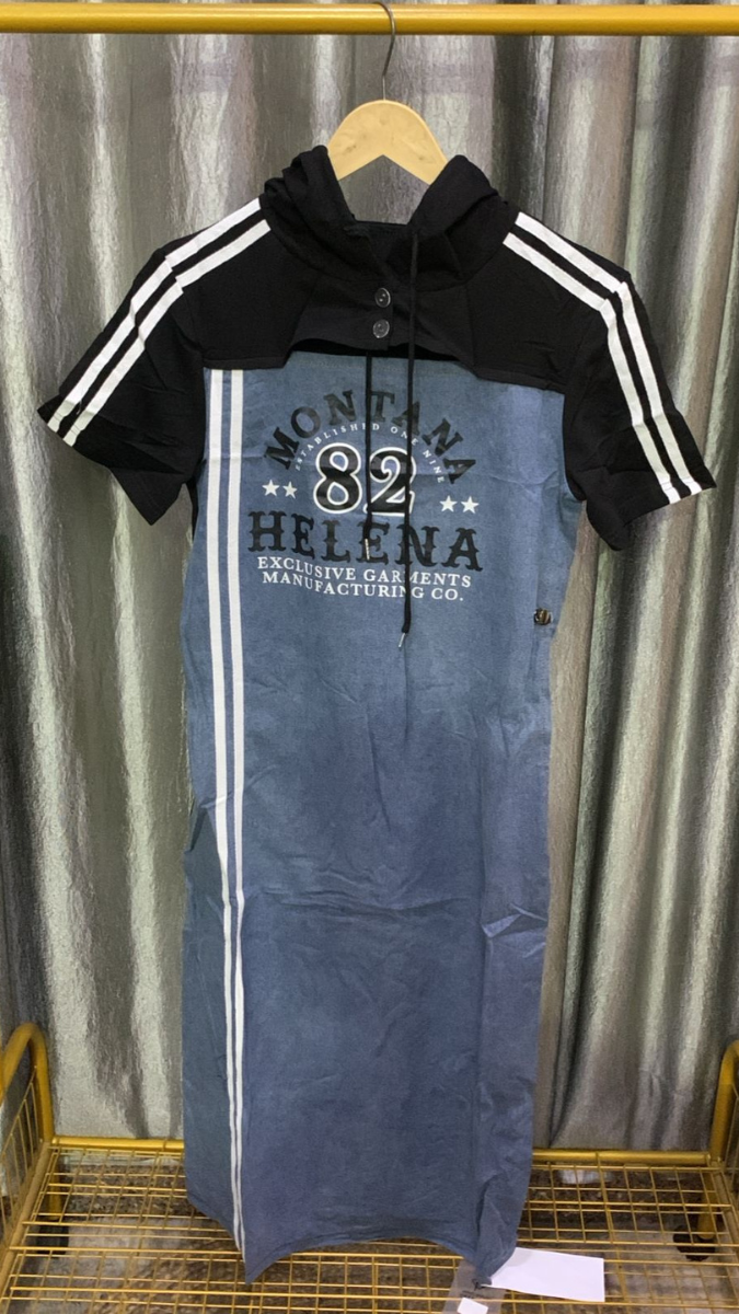 Hosiery Collar And Sleeve Denim Maxi Dress FC2181