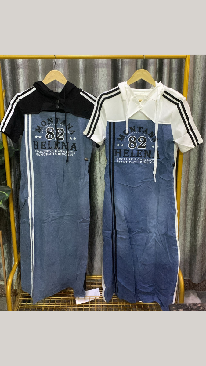 Hosiery Collar And Sleeve Denim Maxi Dress FC2181