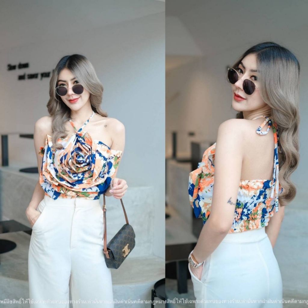 FC Ruffle Flower Swirl Print Top