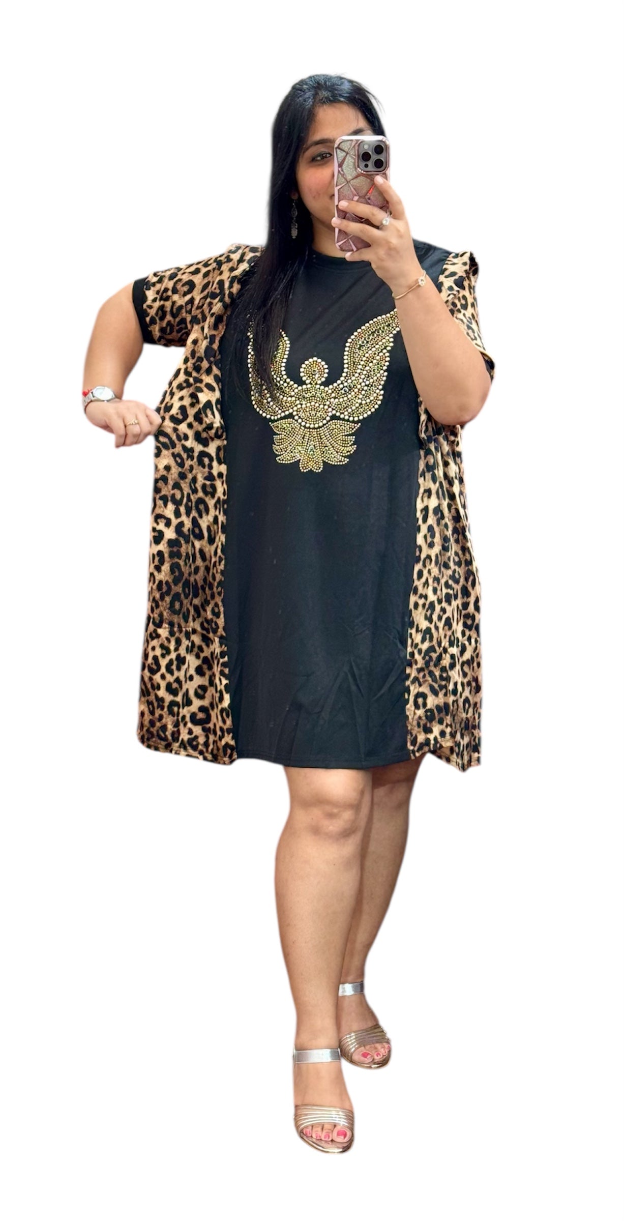 FC Elegant Autumn Lion Face Free Size Crape Dress