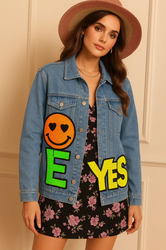 Smiley Embedded Denim Jacket FC1337