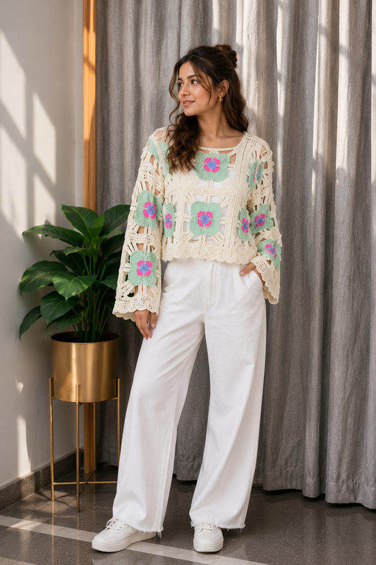 Flower See Through Cutout Top With Inner FC2580