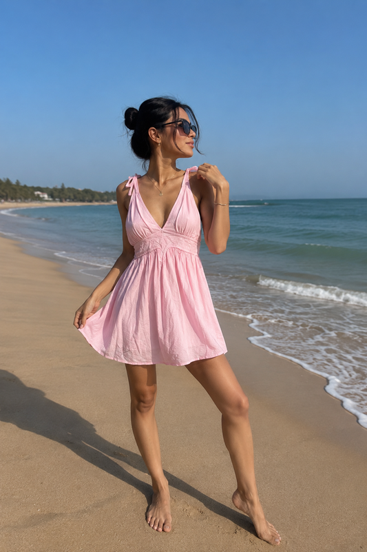 Sexy Deep V Neck Tie Sleeve Mini Dress FC2578