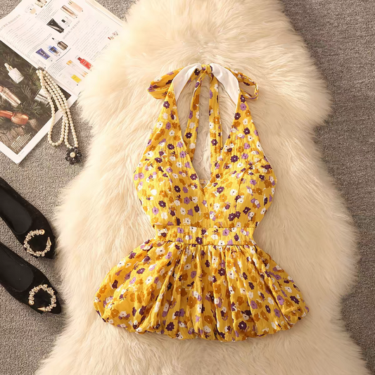 Stylish Halter Neck Peplum Top FC2600