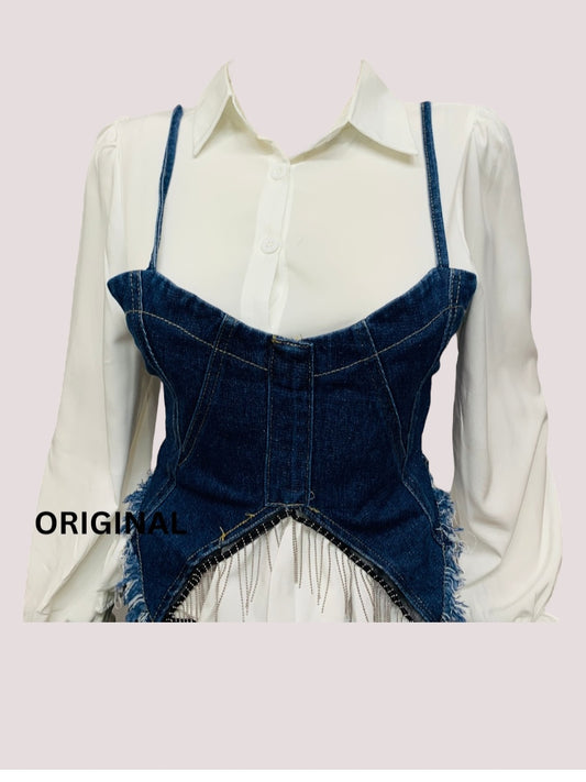 Sexy White Shirt With Denim Bustier FC1475