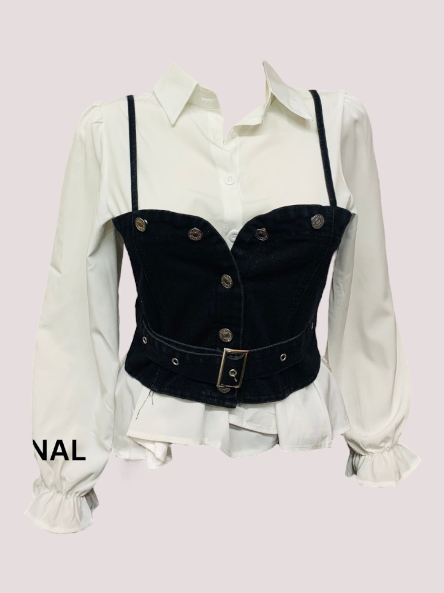 White Shirt With Denim Bustier FC1474