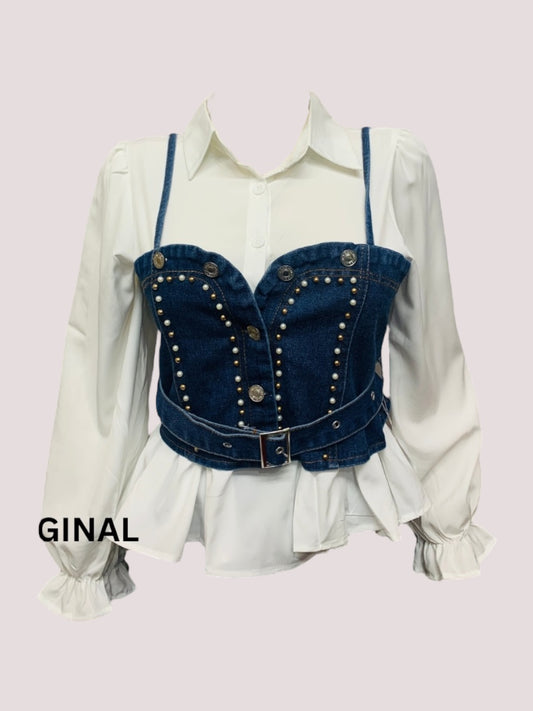 White Shirt With Denim Bustier FC1474