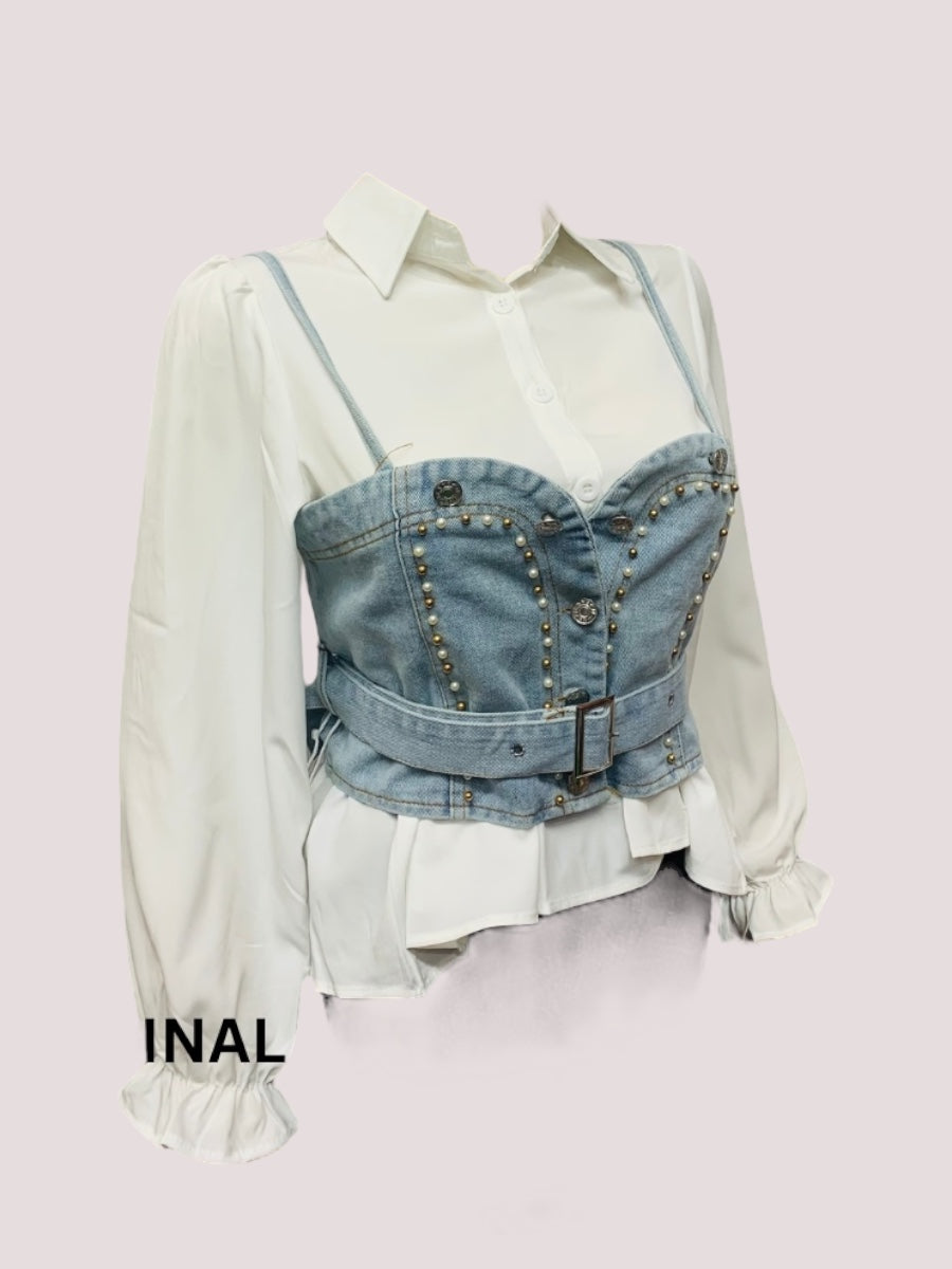 White Shirt With Denim Bustier FC1474