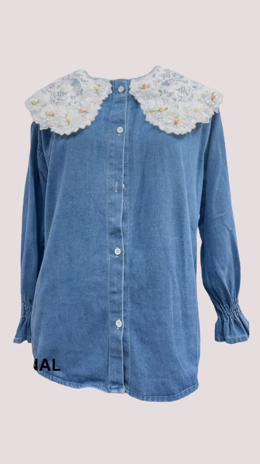 Embroidery Collar Denim Shirt FC1473