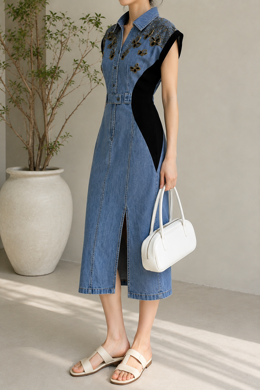 Butterfly Embedded Denim Dress FC2609