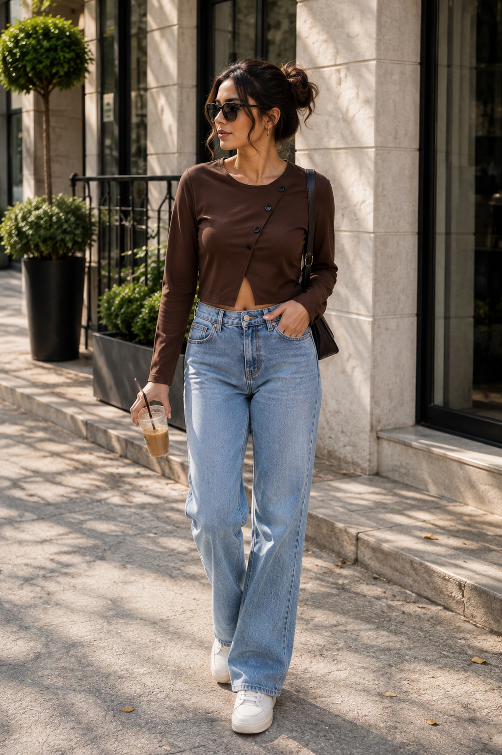 Round Neck Wrap Front Slit Crop Top FC2611