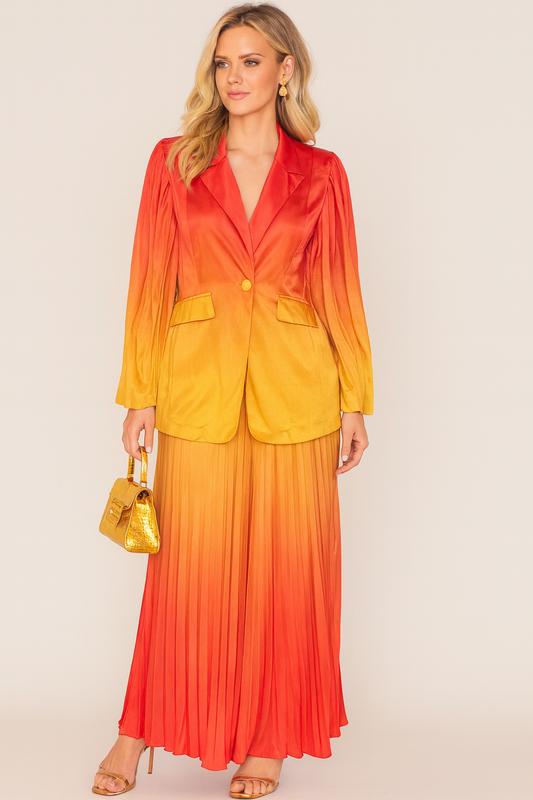 Pleated Long Sleeve Ombre Slim Fit Lapel Suit FC1265