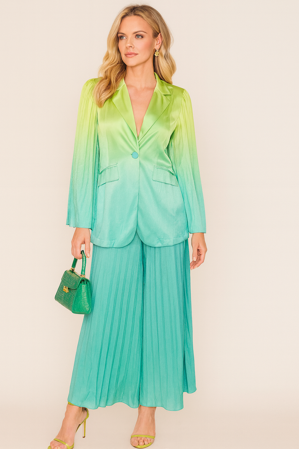 Pleated Long Sleeve Ombre Slim Fit Lapel Suit FC1265