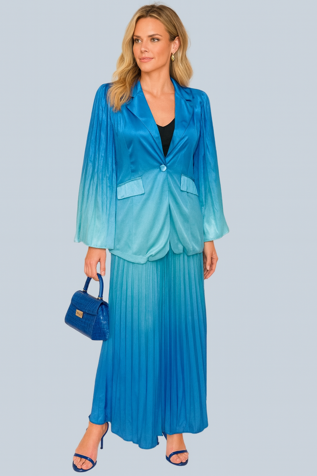 Pleated Long Sleeve Ombre Slim Fit Lapel Suit FC1265