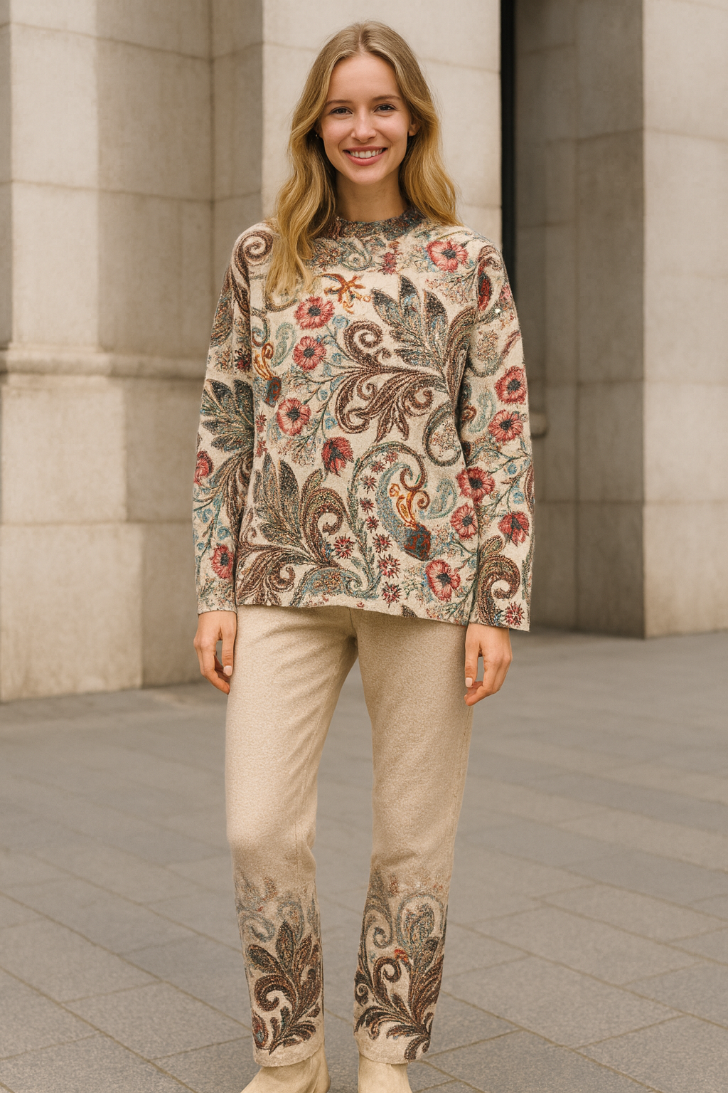 Rhinestone Design Floral Winter Co Ord Set FC1492