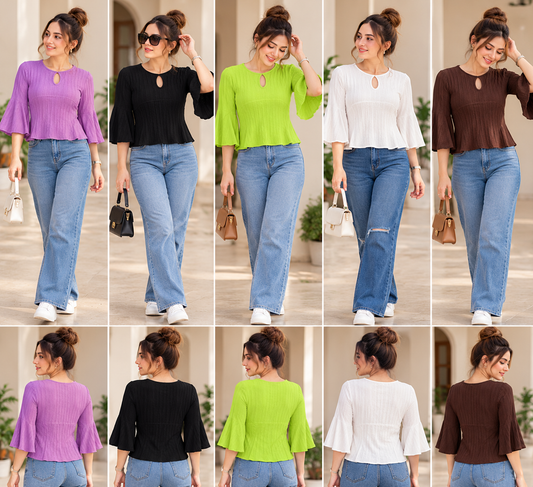 Round Neck Front Slit Crop Top FC2610