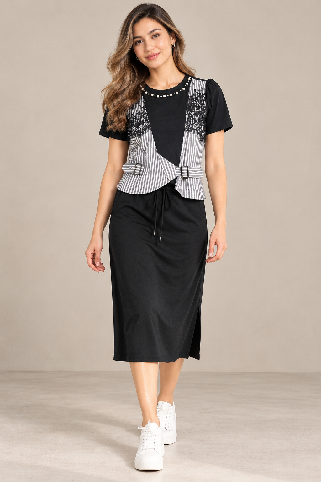 Half Denim And Lycra Top With A- Line Skirt FC2605