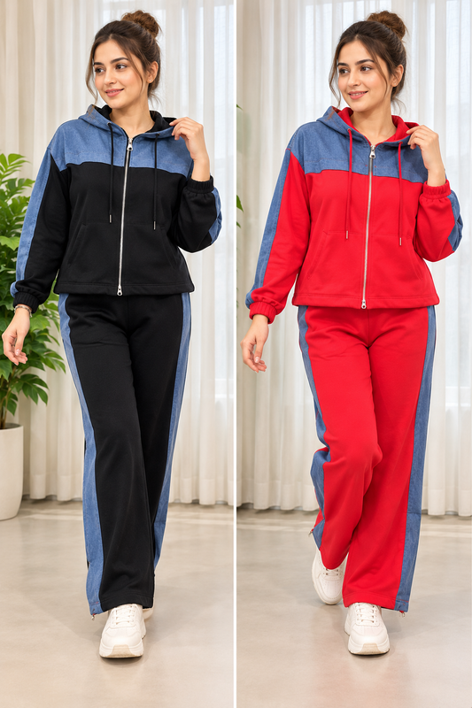 Half Denim Hoodie And Pant Coord Set FC2599