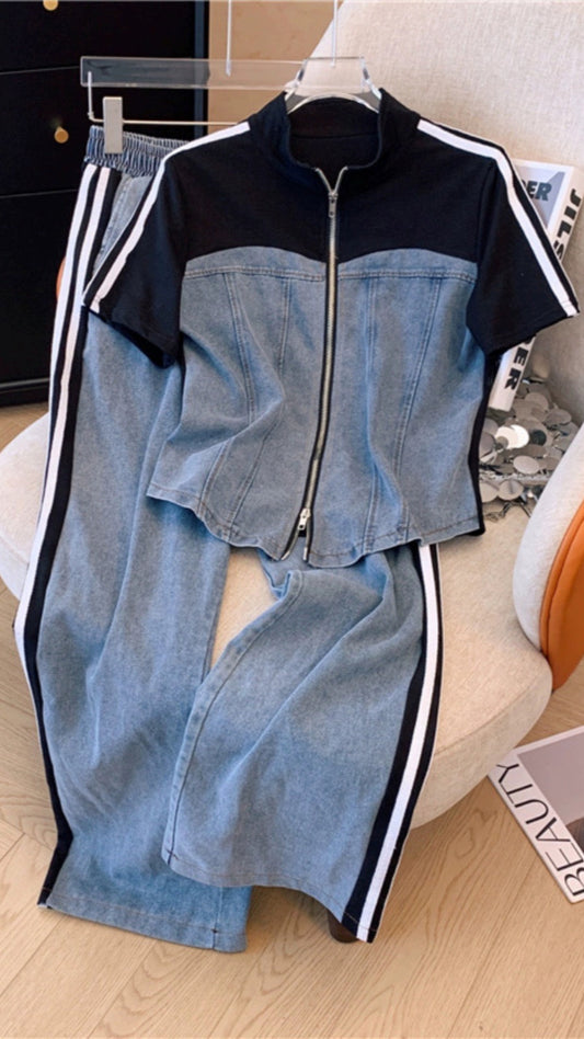 Striped Denim Co- Ords Set. FC1004