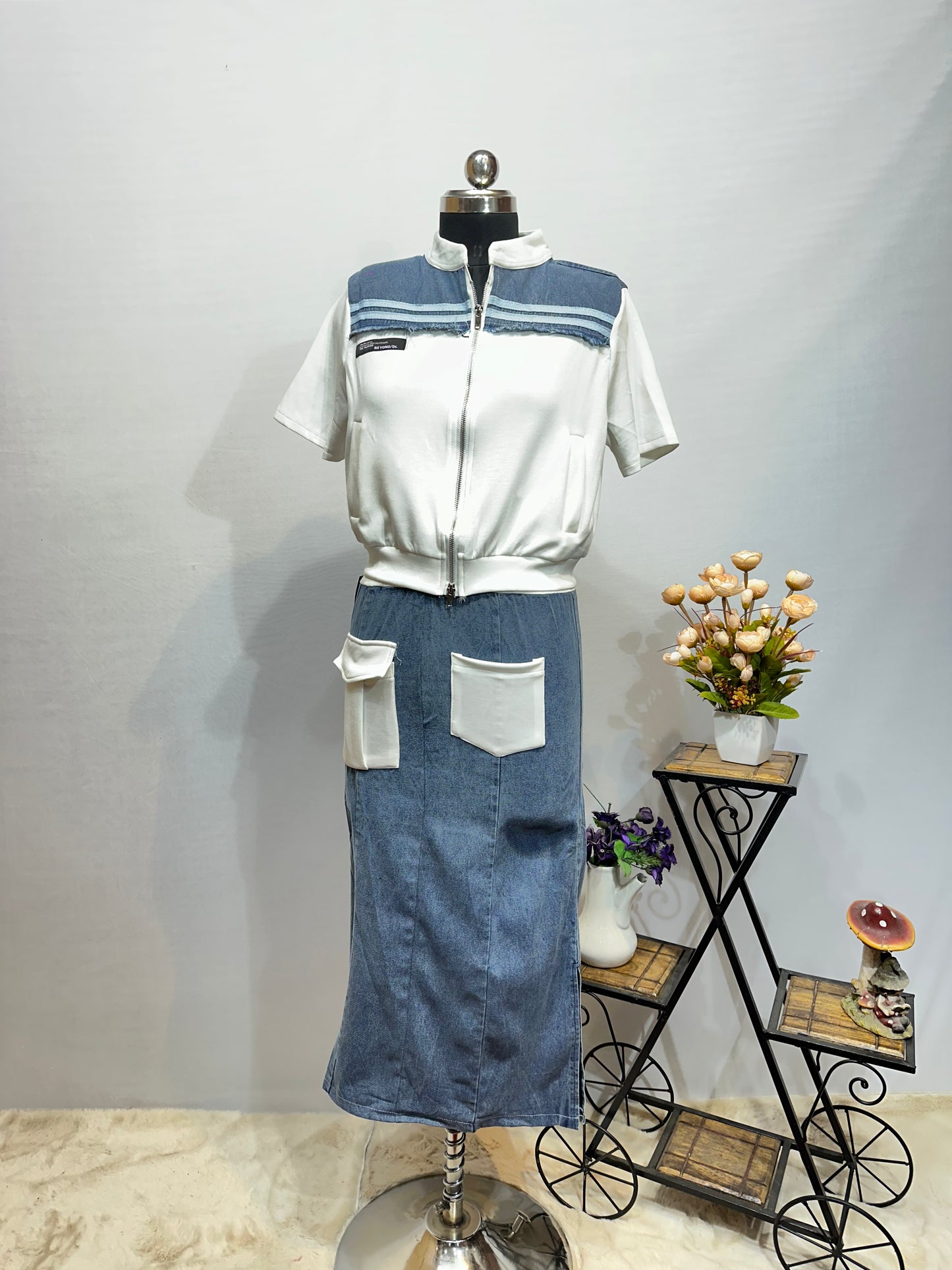 FC Denim Top & Skirt Set