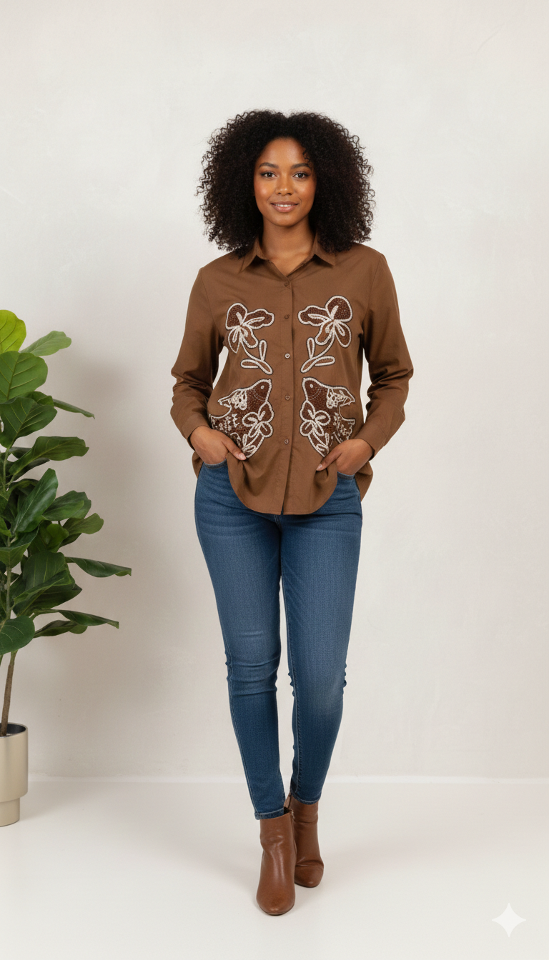 Embroidery Designed Front Cotton Shirt FC2151