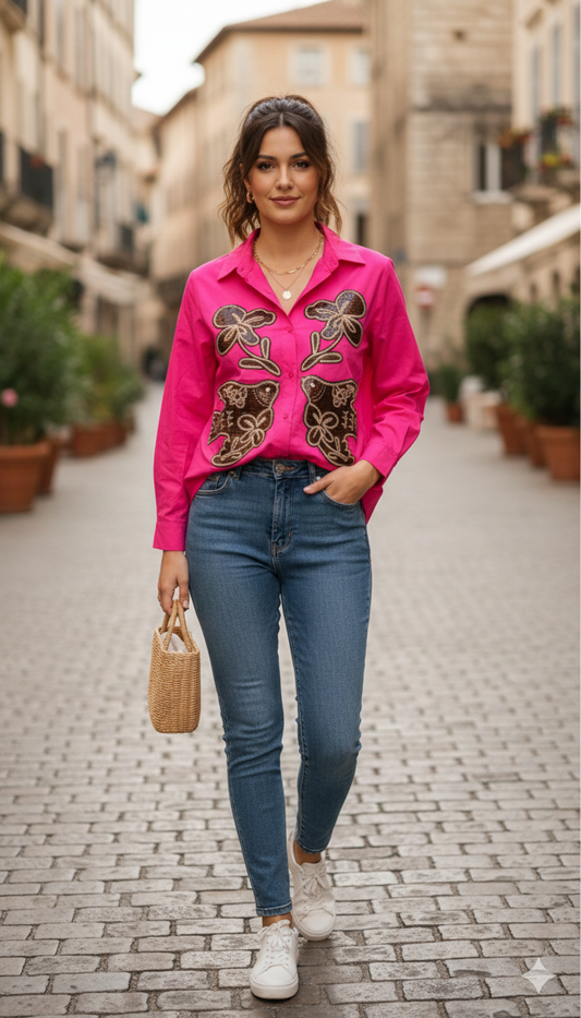 Embroidery Designed Front Cotton Shirt FC2151