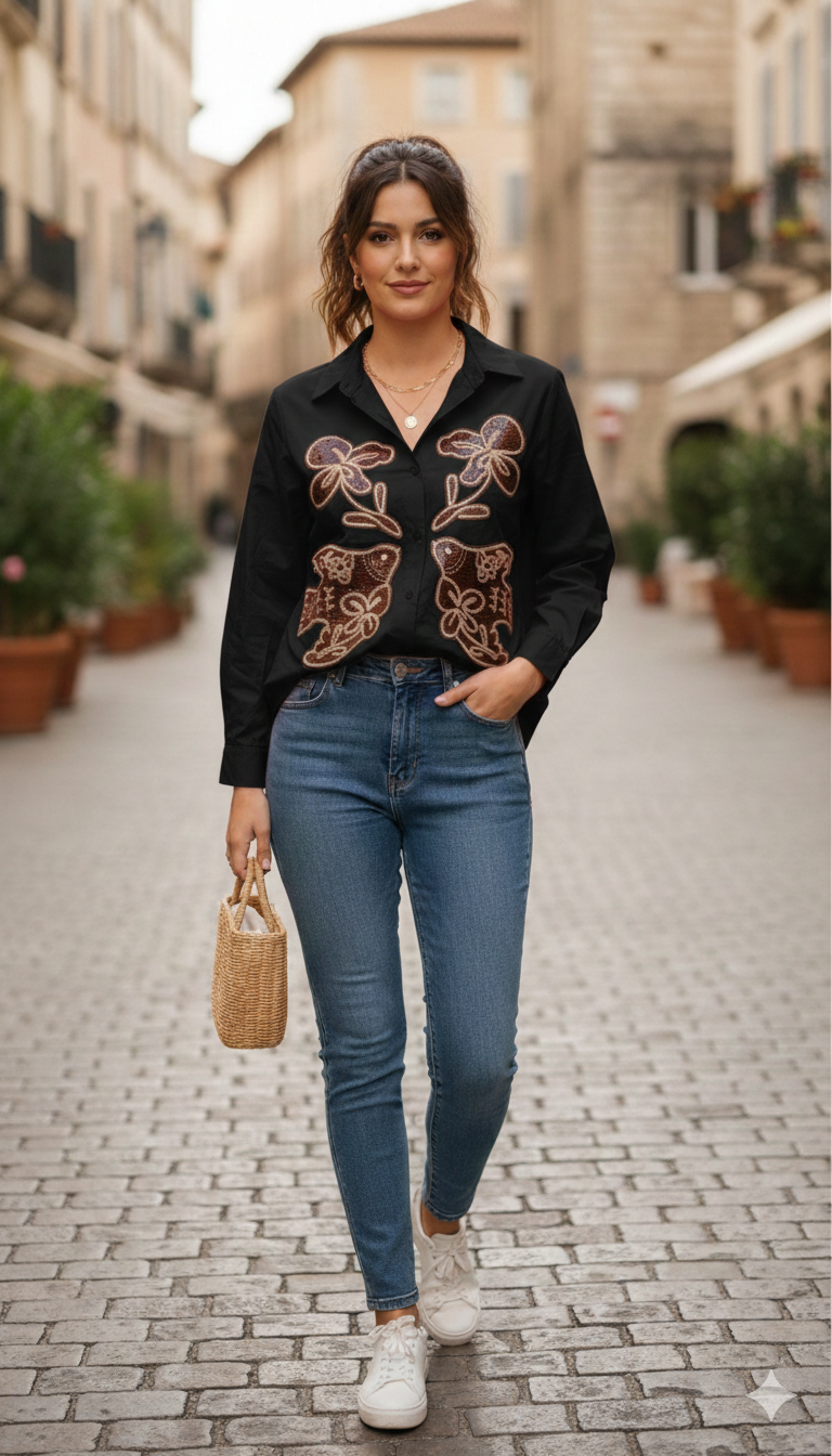 Embroidery Designed Front Cotton Shirt FC2151
