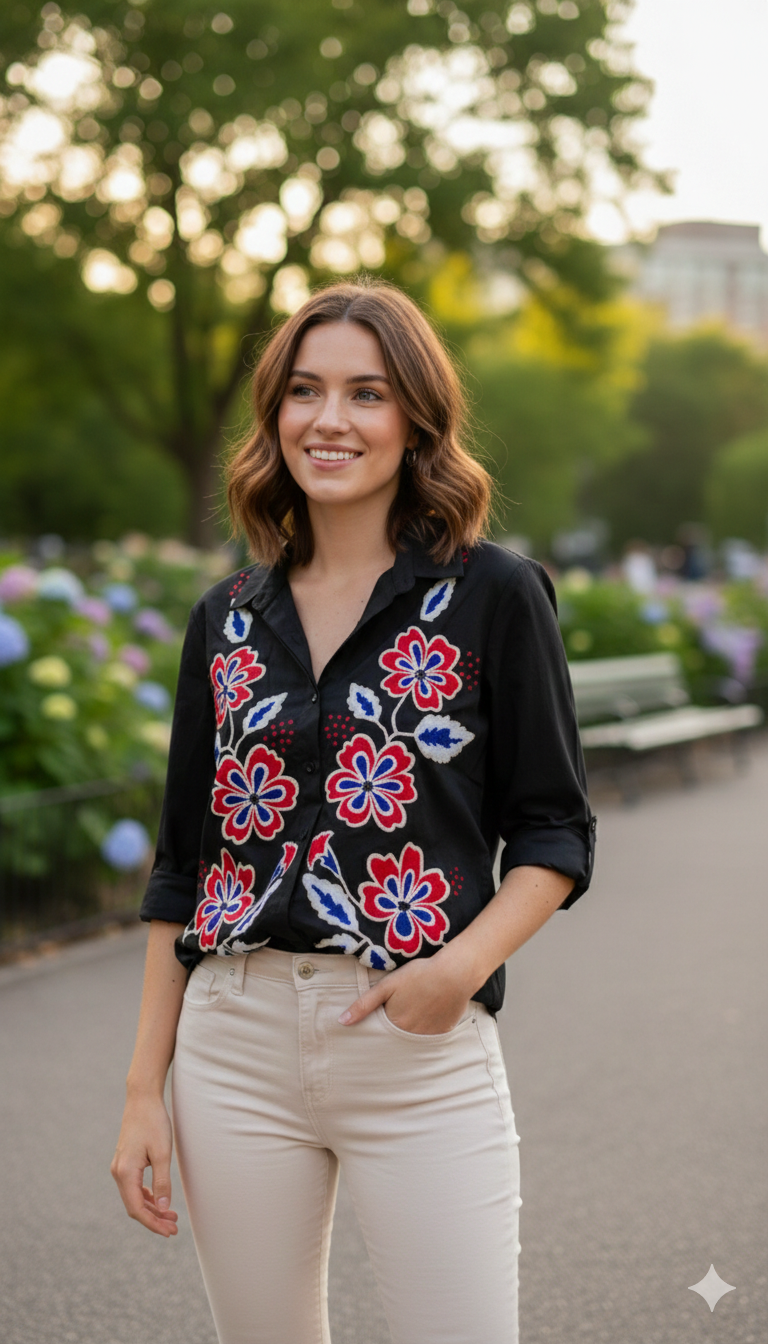 Floral Embroidery Designed Cotton Shirt FC2148