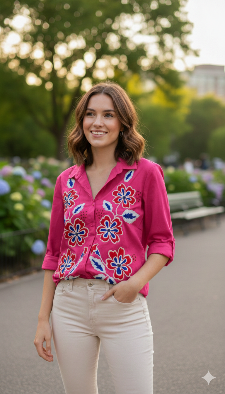 Floral Embroidery Designed Cotton Shirt FC2148