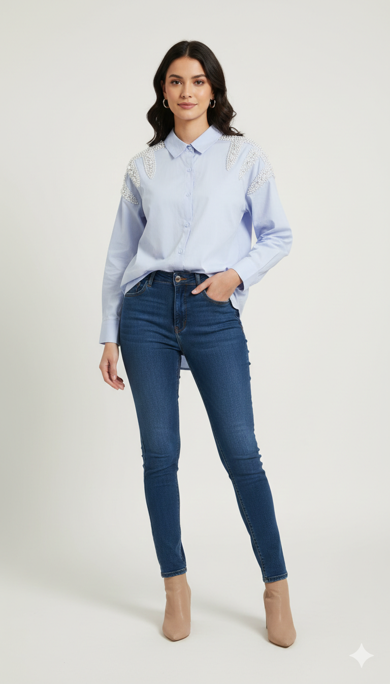 Pearl Designed Shoulder Cotton Shirt FC2145