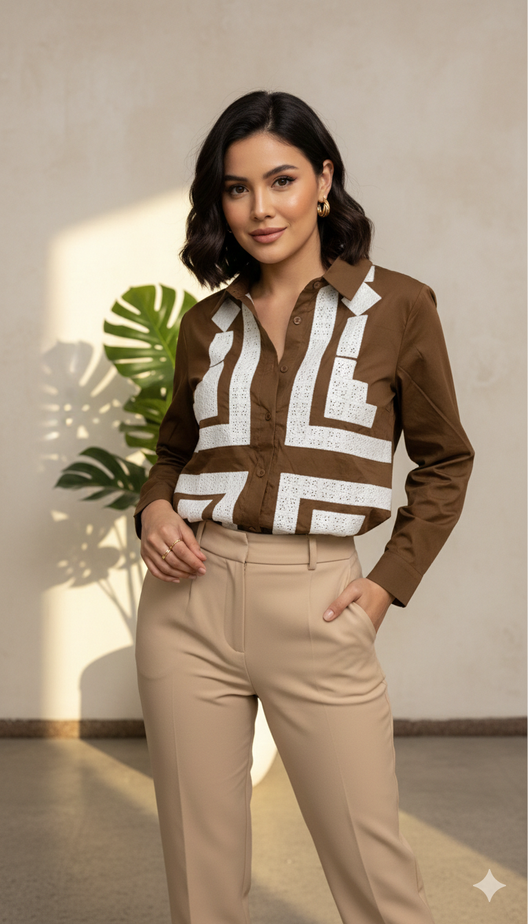 Designer Embroidery Designed Cotton Shirt FC2147