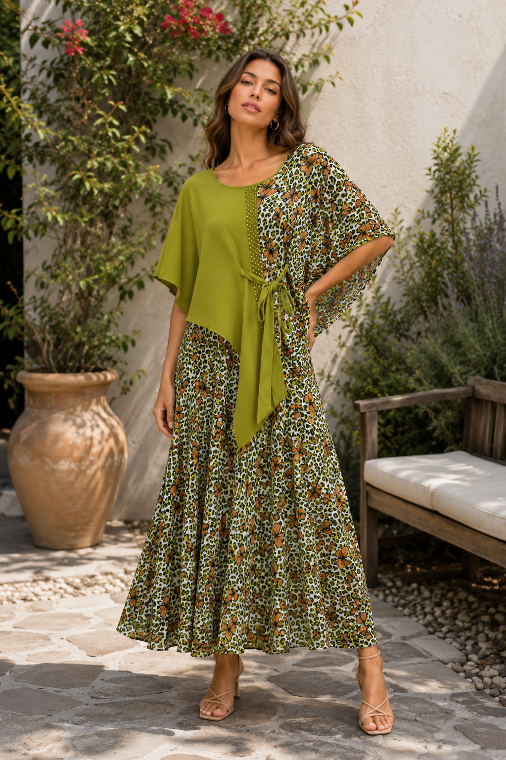 Half Printed Top With Printed Wrinkle Skirt FC2513
