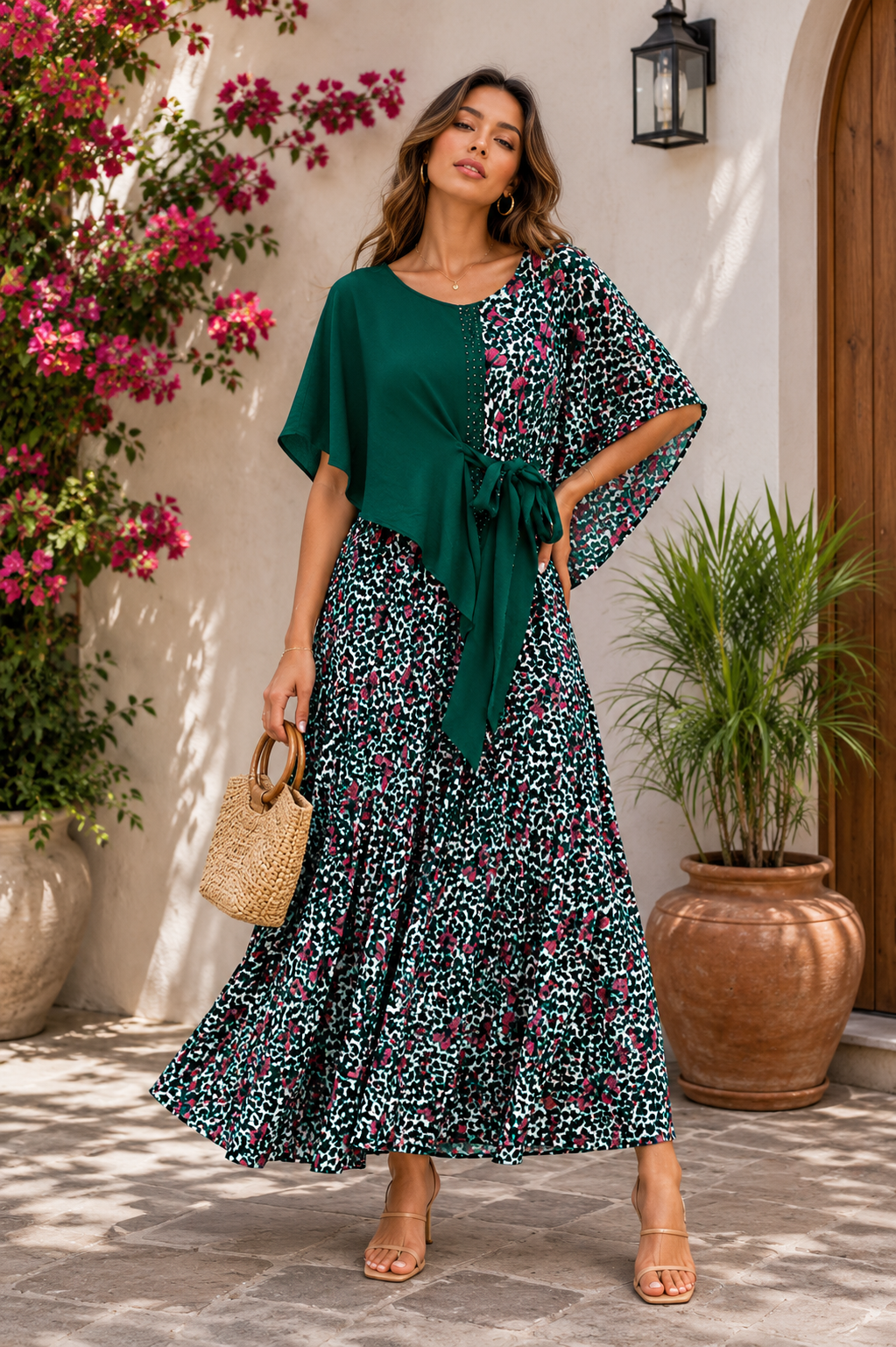 Half Printed Top With Printed Wrinkle Skirt FC2513