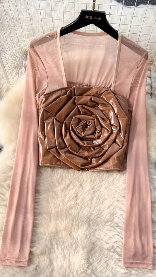 3D Rose Leather Top FC1195